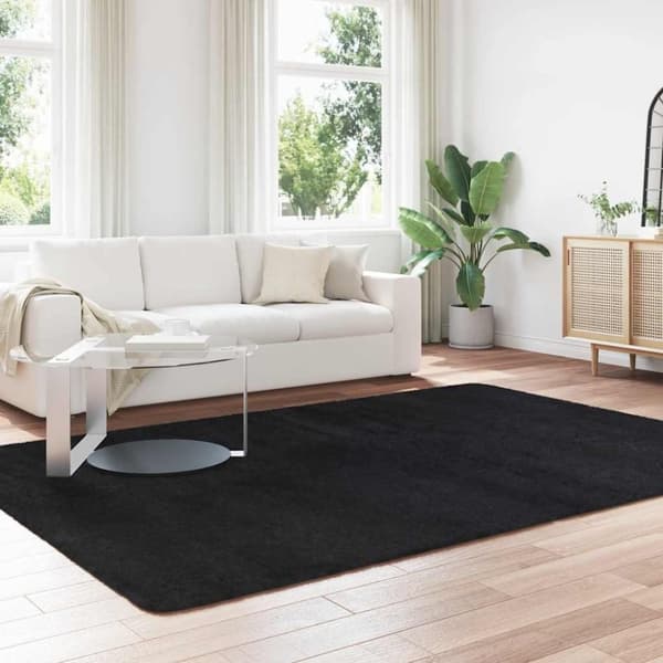 vidaXL Flossteppe med lang luv NAVARRA svart 200x290 cm polyester