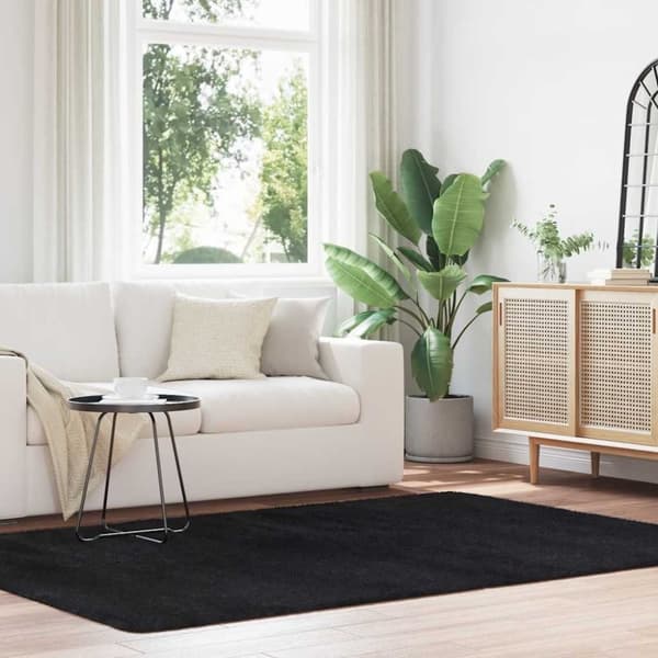 vidaXL Flossteppe med lang luv NAVARRA svart 160x230 cm polyester