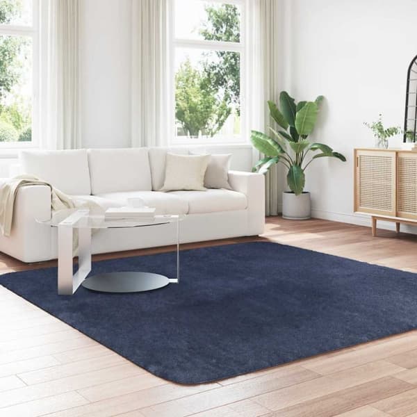 vidaXL shaggy gulvtæppe NAVARRA 240x240cm høje luv polyester marineblå
