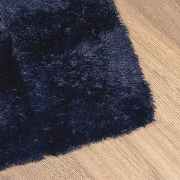 vidaXL shaggy gulvtæppe NAVARRA 240x240cm høje luv polyester marineblå