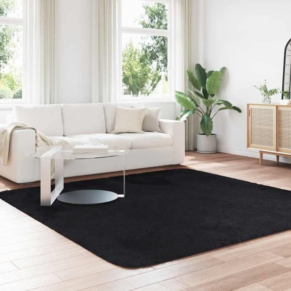 vidaXL shaggy gulvtæppe NAVARRA 240x240 cm høje luv polyester sort