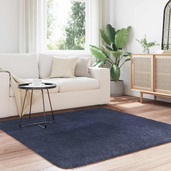 vidaXL shaggy gulvtæppe NAVARRA 160x160cm høje luv polyester marineblå