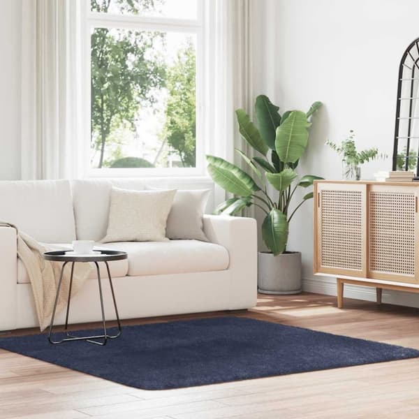 vidaXL shaggy gulvtæppe NAVARRA 160x160cm høje luv polyester marineblå
