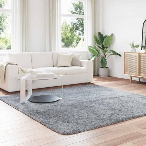 vidaXL shaggy gulvtæppe NAVARRA 240x240 cm høje luv polyester sølvgrå