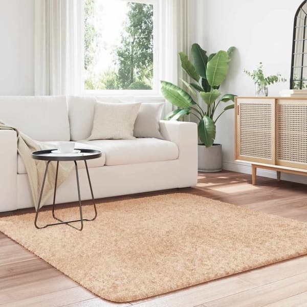 vidaXL shaggy gulvtæppe NAVARRA 160x160 cm høje luv polyester beige