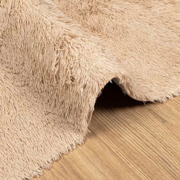vidaXL shaggy gulvtæppe NAVARRA 160x160 cm høje luv polyester beige