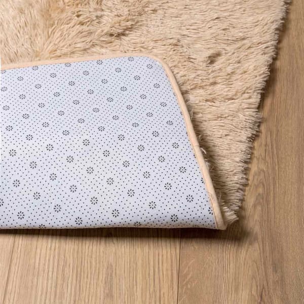 vidaXL shaggy gulvtæppe NAVARRA 160x160 cm høje luv polyester beige