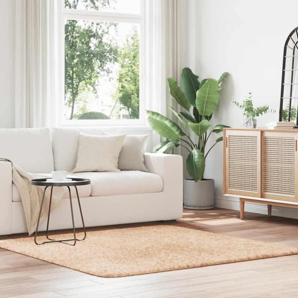 vidaXL shaggy gulvtæppe NAVARRA 160x160 cm høje luv polyester beige