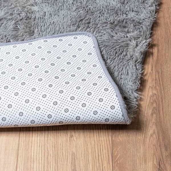vidaXL Flossteppe med lang luv NAVARRA sølvgrå 120x120 cm polyester