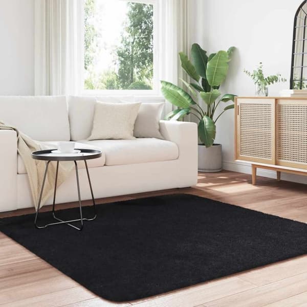 vidaXL Flossteppe med lang luv NAVARRA svart 160x160 cm polyester