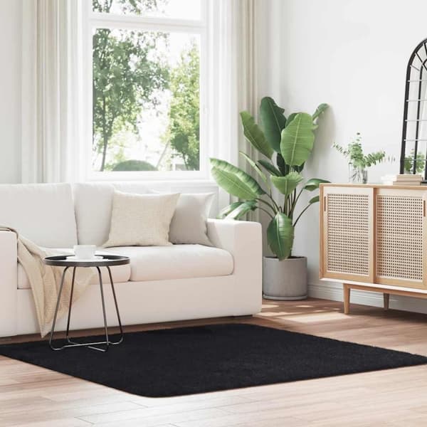 vidaXL Flossteppe med lang luv NAVARRA svart 160x160 cm polyester