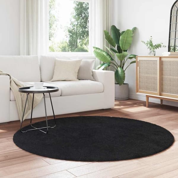 vidaXL shaggy gulvtæppe NAVARRA 160x160 cm høje luv polyester sort