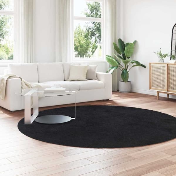 vidaXL shaggy gulvtæppe NAVARRA 240x240 cm høje luv polyester sort
