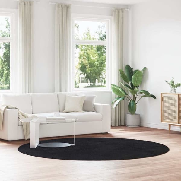 vidaXL shaggy gulvtæppe NAVARRA 240x240 cm høje luv polyester sort
