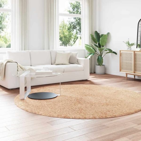 vidaXL shaggy gulvtæppe NAVARRA 240x240 cm høje luv polyester beige