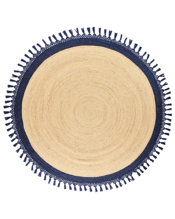Teppe Beige Mørkeblå Jute ø 200 cm Rund form Håndlaget Flettet Naturlig materiale Bohemsk og rustikk stil Gulvteppe