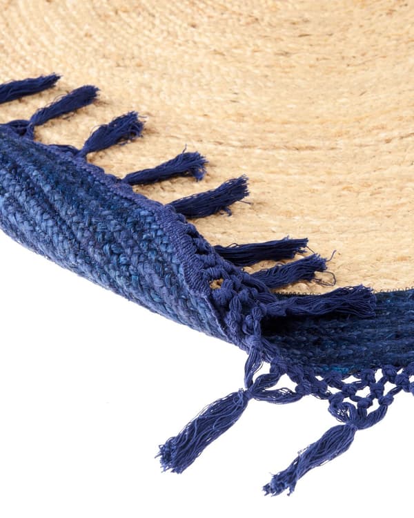 Teppe Beige Mørkeblå Jute ø 200 cm Rund form Håndlaget Flettet Naturlig materiale Bohemsk og rustikk stil Gulvteppe