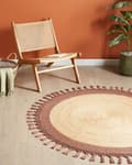 Miniatyrbilde 2 av 8: Teppe Beige Brun Jute ø 140 cm Rund form Håndlaget Flettet Naturlig materiale Bohemsk og rustikk stil Gulvteppe