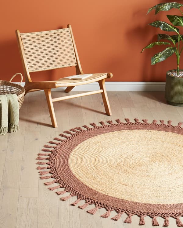 Teppe Beige Brun Jute ø 140 cm Rund form Håndlaget Flettet Naturlig materiale Bohemsk og rustikk stil Gulvteppe