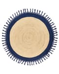 Miniatyrbilde 4 av 8: Teppe Beige Mørkeblå Jute ø 140 cm Rund form Håndlaget Flettet Naturlig materiale Bohemsk og rustikk stil Gulvteppe