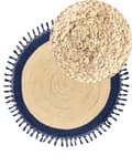 Miniatyrbilde 1 av 8: Teppe Beige Mørkeblå Jute ø 140 cm Rund form Håndlaget Flettet Naturlig materiale Bohemsk og rustikk stil Gulvteppe