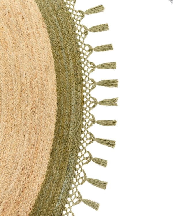 Teppe Beige Grønn Jute ø 200 cm Rund form Håndlaget Flettet Naturlig materiale Bohemsk og rustikk stil Gulvteppe