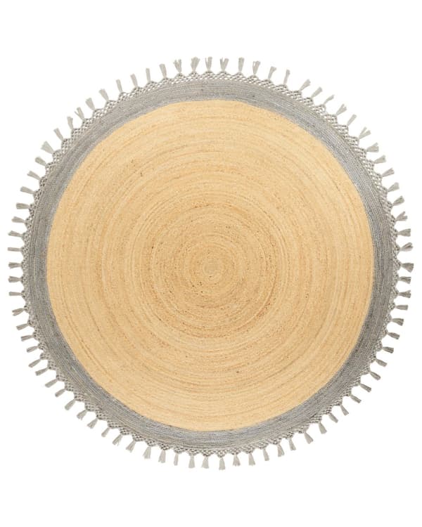 Teppe Beige Grå Jute ø 200 cm Rund form Håndlaget Flettet Naturlig materiale Bohemsk og rustikk stil Gulvteppe