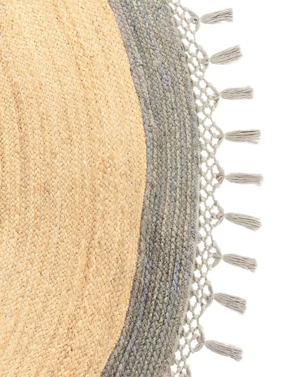 Teppe Beige Grå Jute ø 200 cm Rund form Håndlaget Flettet Naturlig materiale Bohemsk og rustikk stil Gulvteppe