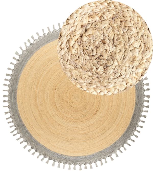 Teppe Beige Grå Jute ø 200 cm Rund form Håndlaget Flettet Naturlig materiale Bohemsk og rustikk stil Gulvteppe