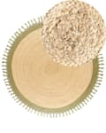 Miniatyrbillede 1 af 8: Gulvtæppe Beige Grøn Jute ø 200 cm Rund Natur Tæppe Mønster Rustik Boho Stil Fladvævet Flettet til Stuen Entré Indretning Tilbehør