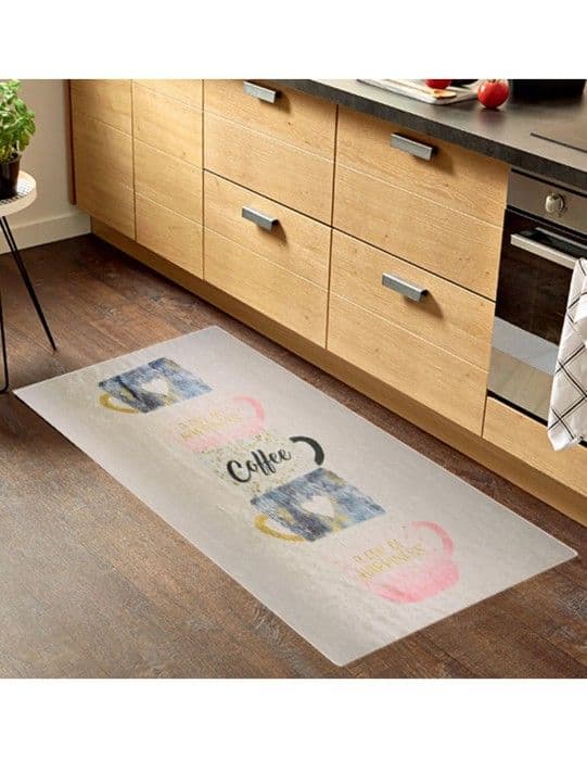 Köksmatta - CUP - 50x180 cm - Halkfri - Tvättbar - Polyester rosa