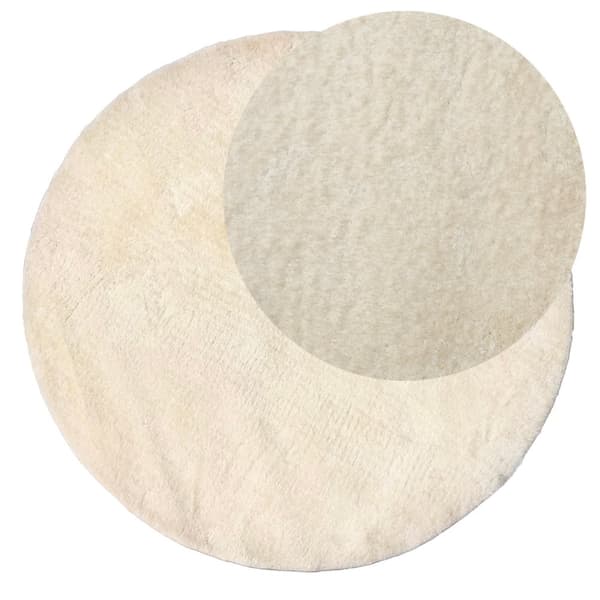 Tvättbar Mjuk Ryamatta Cloudy Ljusbeige Ljusbeige Rund 120 cm