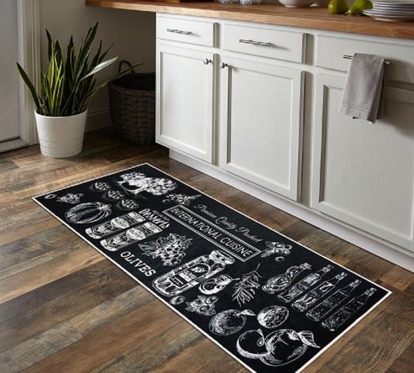 Köksmatta - Internationell - Svart - 50x180 cm - Halkskydd - Maskintvättbar