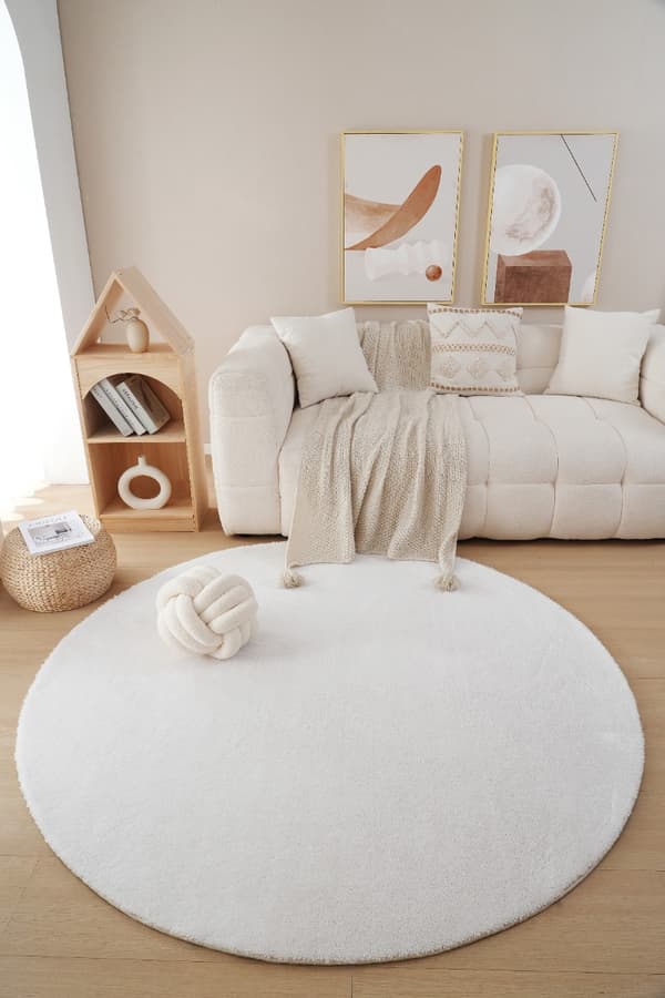 Rund Fluffy Offwhite Offwhite Rund 200 cm
