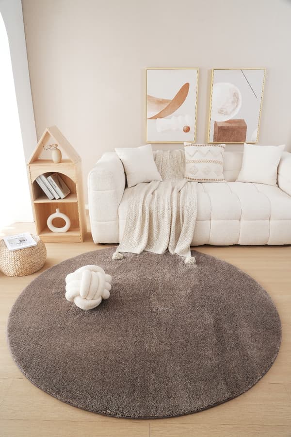 Rund Fluffy Taupe