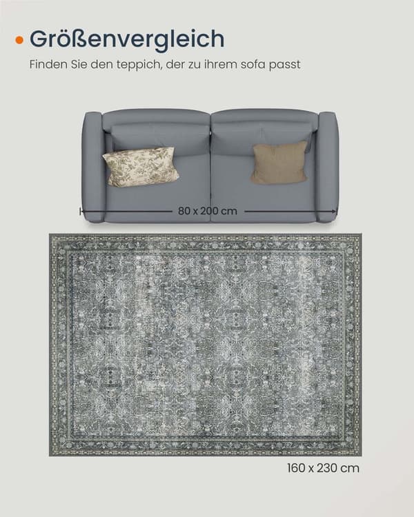 Vloerkleed in vintage stijl 160 x 230 cm machinewasbaar leigrijs