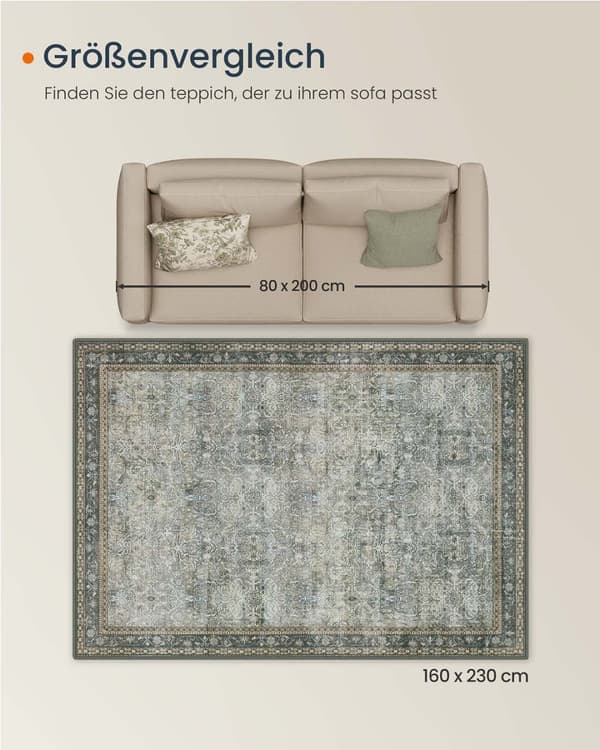 Tæppe i vintage stil 160 x 230 cm maskinvask valnødbrun