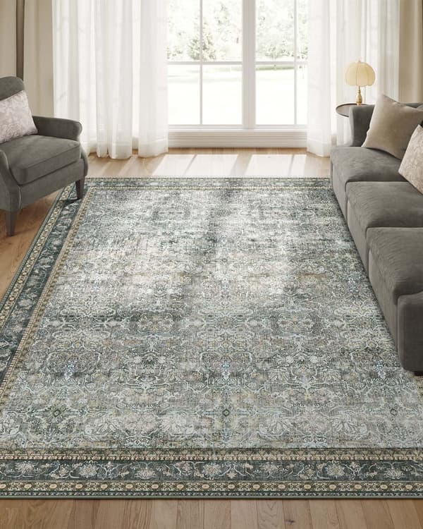 Tæppe i vintage stil 160 x 230 cm maskinvask valnødbrun