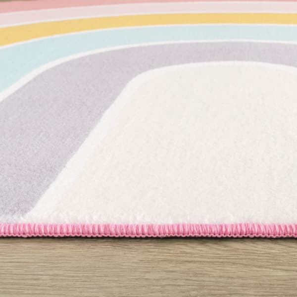 Round Kids Rug - Modern Short Pile - Mjuk, hållbar och tvättbar - Rainbow Motiv