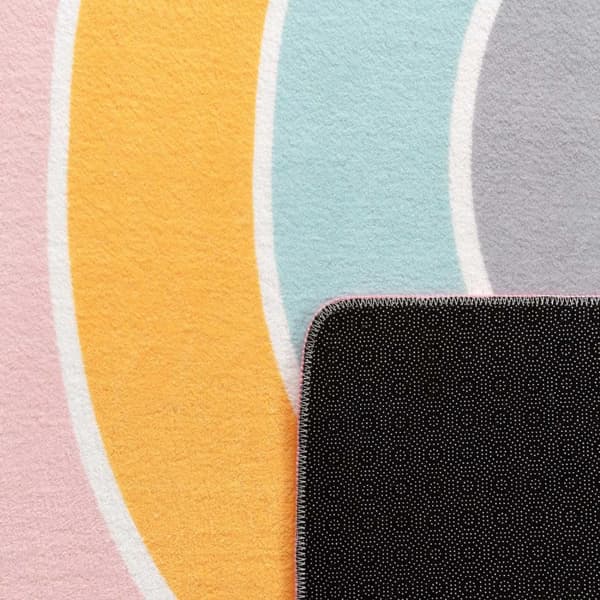 Round Kids Rug - Modern Short Pile - Mjuk, hållbar och tvättbar - Rainbow Motiv