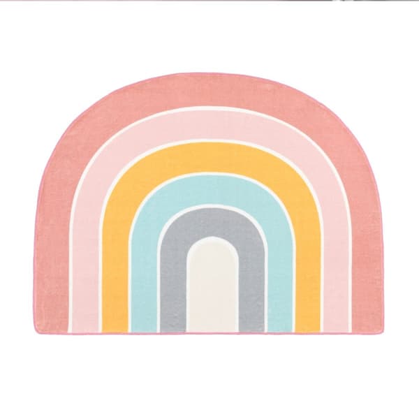 Round Kids Rug - Modern Short Pile - Mjuk, hållbar och tvättbar - Rainbow Motiv