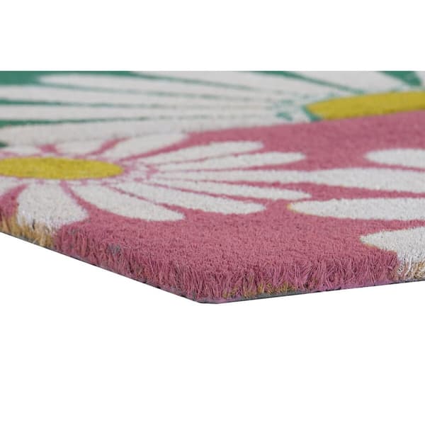 Dørmåtte DKD Home Decor Pink Gummi Mint Hvid Gul 2 enheder Kokosnød Fiber (60 x 40 x 0,5 cm)