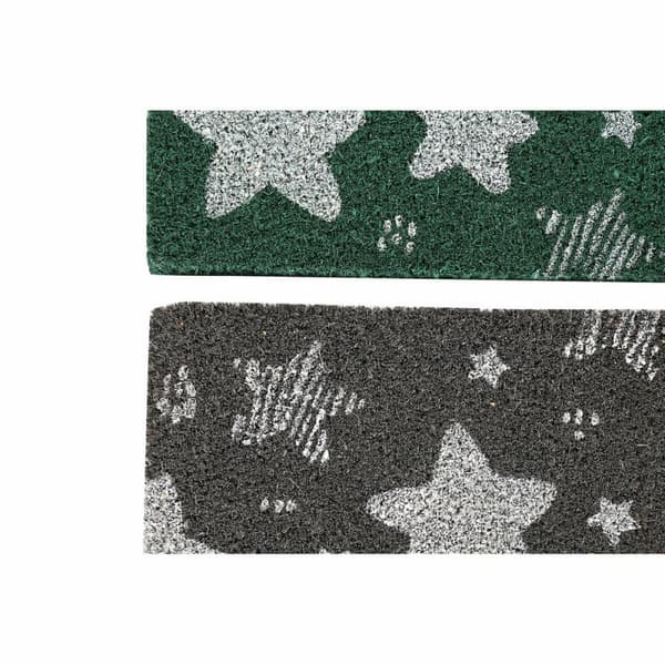 Dørmatte DKD Home Decor Grå Gummi Stjerner Hvit Grønn 2 enheter Kokosfiber (60 x 40 x 1,5 cm)