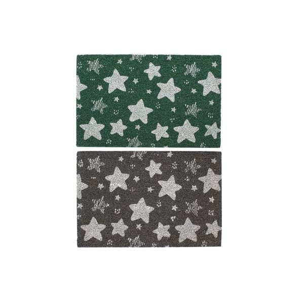 Dørmatte DKD Home Decor Grå Gummi Stjerner Hvit Grønn 2 enheter Kokosfiber (60 x 40 x 1,5 cm)