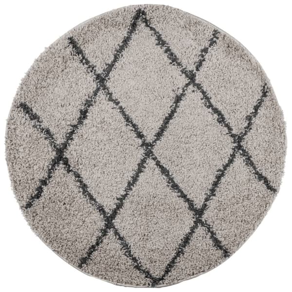 Ryamatta PAMPLONA lång lugg modern beige & antracit Ø 160 cm