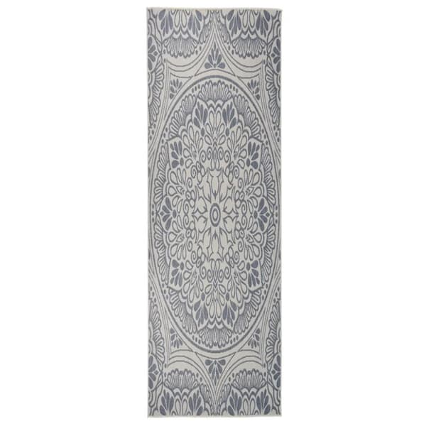 Utomhusmatta plattvävd 80x250 cm blått tryck