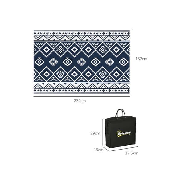 Reversibelt utomhusmatta Outsunny 182x274cm, vattentät, syntetisk, mörkblå och vit
