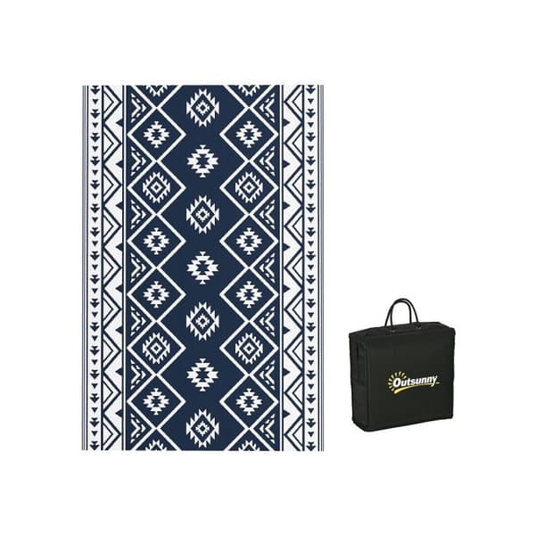Reversibelt utomhusmatta Outsunny 182x274cm, vattentät, syntetisk, mörkblå och vit