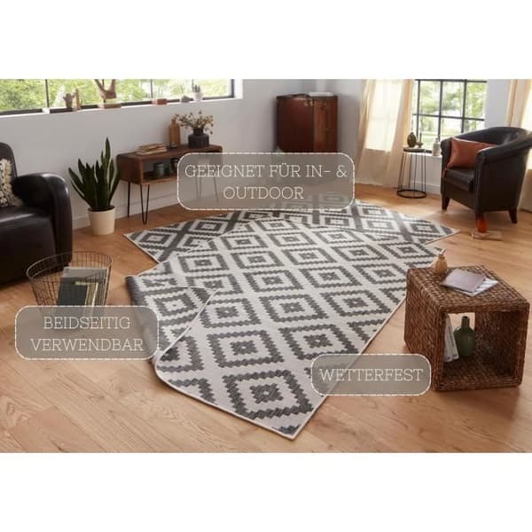 NORTHRUGS Reversibelt utomhustäcke Malta väderbeständigt - Modern geometrisk mönster - för Balkong, terrass, Trädgård,