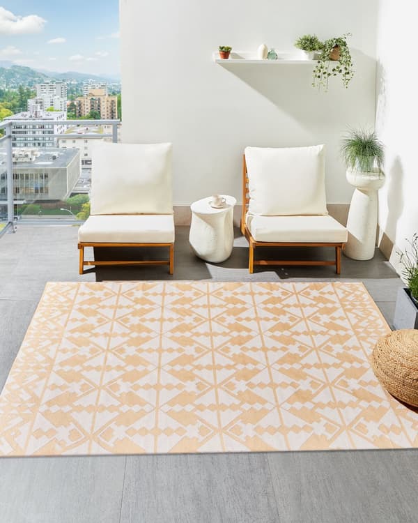 Gulvteppe Beige Syntetisk Materiale 160 x 230 cm Innendørs Utendørs Rektangulært Geometrisk Mønster Moderne Balkong Uteplass